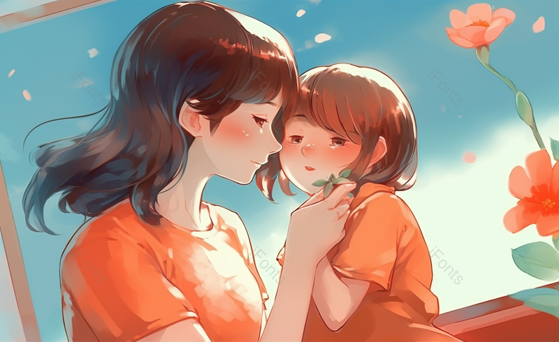 蓝色手绘唯美母亲节妈妈我爱你玫瑰花拥抱母爱卡通母亲节插画,插画/手绘图,插画/手绘图库,插画/手绘图下载,插画/手绘